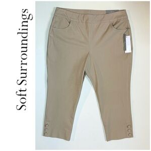 NWT Soft Surroundings Crop Pants Tan PL or Petite Large
